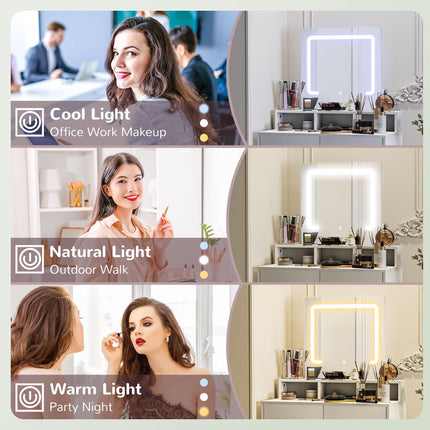 Modern Dressing Table with LED Mirror and Storage Drawers - White