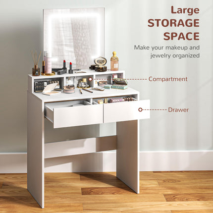 Modern Dressing Table with LED Mirror and Storage Drawers - White