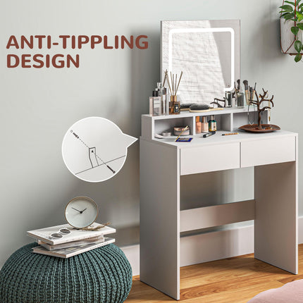 Modern Dressing Table with LED Mirror and Storage Drawers - White