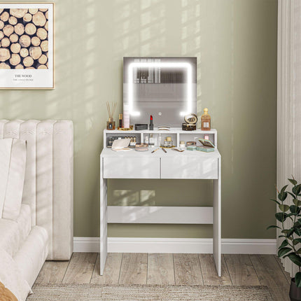 Modern Dressing Table with LED Mirror and Storage Drawers - White