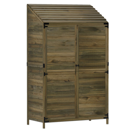 Two-Tier Wooden Garden Storage Shed with Shelves - Green
