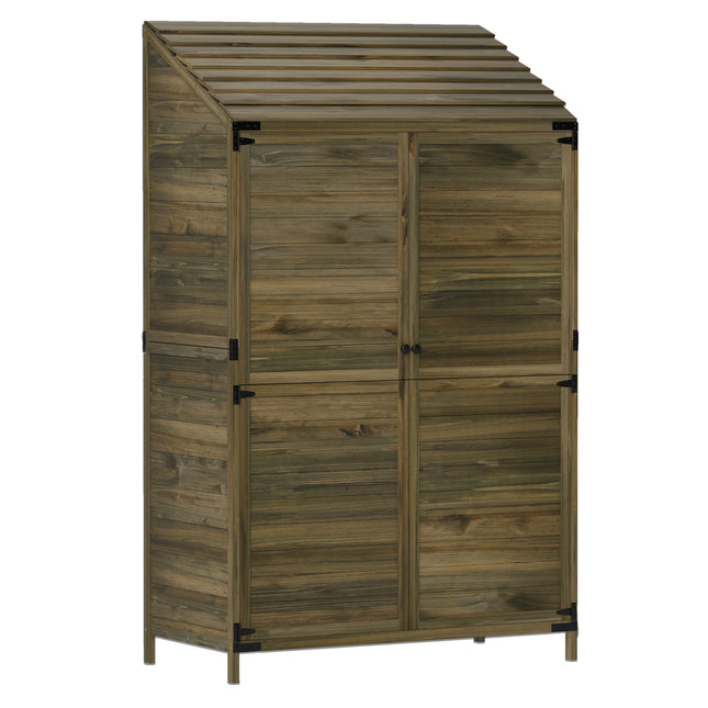 Two-Tier Wooden Garden Storage Shed with Shelves - Green