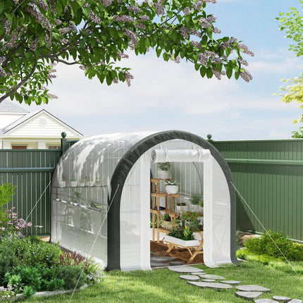 3 x 2m Walk-In Tunnel Greenhouse with Galvanised Steel Frame - White