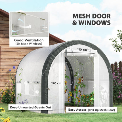 3 x 2m Walk-In Tunnel Greenhouse with Galvanised Steel Frame - White