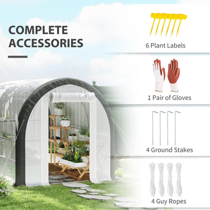3 x 2m Walk-In Tunnel Greenhouse with Galvanised Steel Frame - White