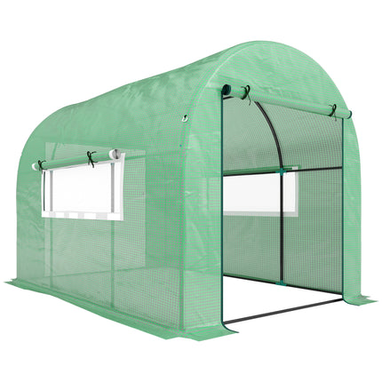 Walk-In 300x200cm Polytunnel Greenhouse with Zipped Doors - Green