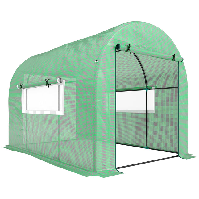 Walk-In 300x200cm Polytunnel Greenhouse with Zipped Doors - Green