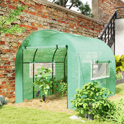 Walk-In 300x200cm Polytunnel Greenhouse with Zipped Doors - Green