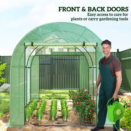 Walk-In 300x200cm Polytunnel Greenhouse with Zipped Doors - Green