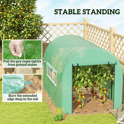 Walk-In 300x200cm Polytunnel Greenhouse with Zipped Doors - Green