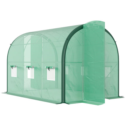 3 x 2 Metre Polytunnel Greenhouse with Windows and Doors - Green