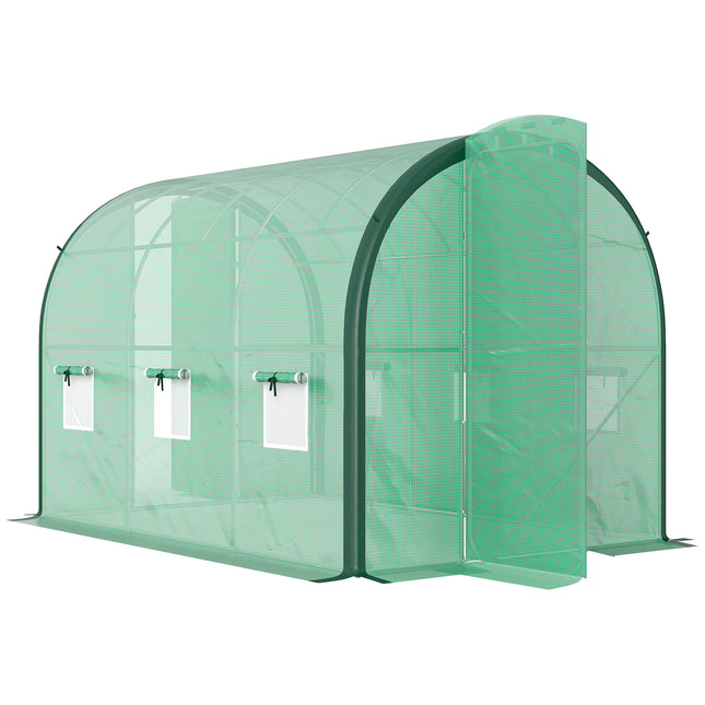 3 x 2 Metre Polytunnel Greenhouse with Windows and Doors - Green