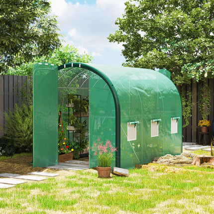 3 x 2 Metre Polytunnel Greenhouse with Windows and Doors - Green