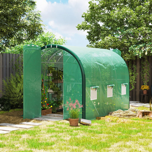 3 x 2 Metre Polytunnel Greenhouse with Windows and Doors - Green