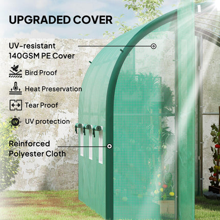 3 x 2 Metre Polytunnel Greenhouse with Windows and Doors - Green