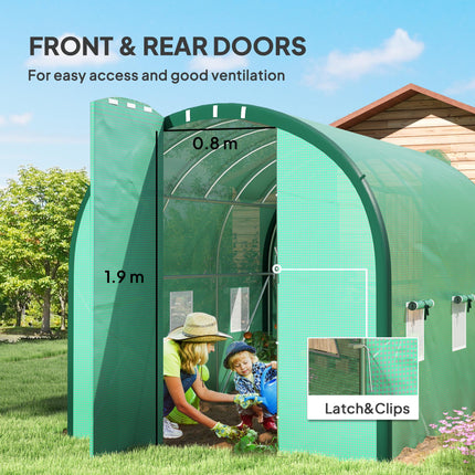 3 x 2 Metre Polytunnel Greenhouse with Windows and Doors - Green