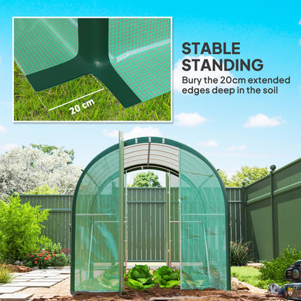 3 x 2 Metre Polytunnel Greenhouse with Windows and Doors - Green