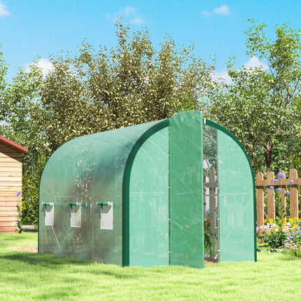 3 x 2 Metre Polytunnel Greenhouse with Windows and Doors - Green