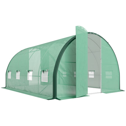 4 x 3 Metre Polytunnel Greenhouse with Windows and Doors - Green