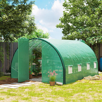 4 x 3 Metre Polytunnel Greenhouse with Windows and Doors - Green