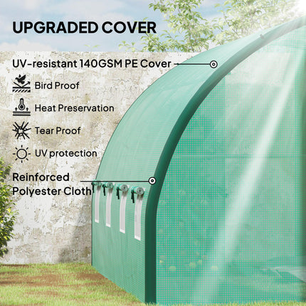 4 x 3 Metre Polytunnel Greenhouse with Windows and Doors - Green