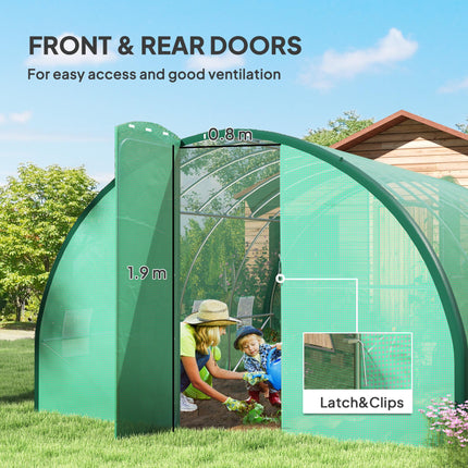 4 x 3 Metre Polytunnel Greenhouse with Windows and Doors - Green
