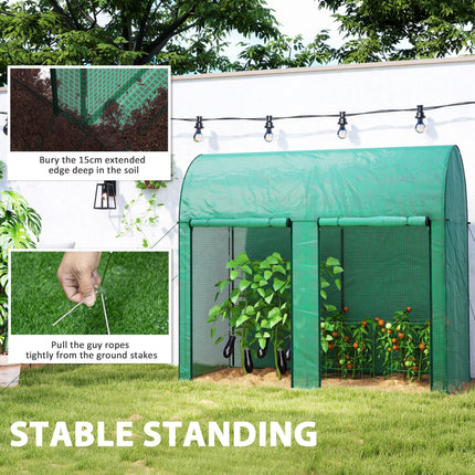 200 x 100cm Walk-In Greenhouse, with Zipped Doors - Green