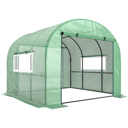 300 x 300cm Walk-In Polytunnel Greenhouse with Mesh Windows - Green