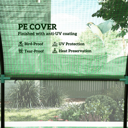 300 x 300cm Walk-In Polytunnel Greenhouse with Mesh Windows - Green