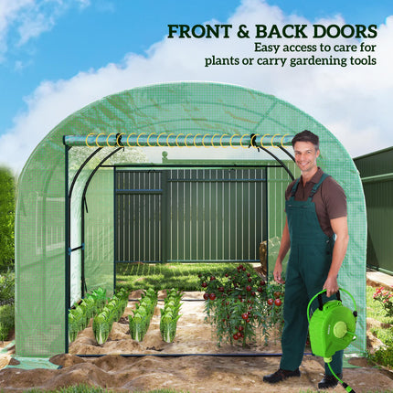 300 x 300cm Walk-In Polytunnel Greenhouse with Mesh Windows - Green