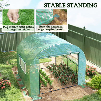 300 x 300cm Walk-In Polytunnel Greenhouse with Mesh Windows - Green