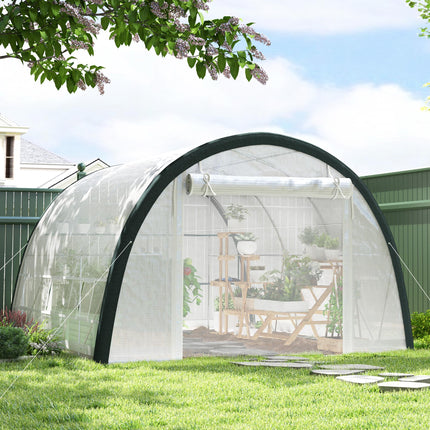 4 x 3 Metre Walk-In Polytunnel Greenhouse with Galvanised Steel Frame - White