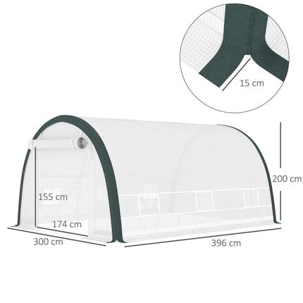 4 x 3 Metre Walk-In Polytunnel Greenhouse with Galvanised Steel Frame - White