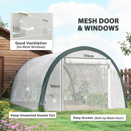4 x 3 Metre Walk-In Polytunnel Greenhouse with Galvanised Steel Frame - White