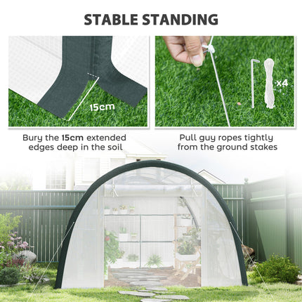 4 x 3 Metre Walk-In Polytunnel Greenhouse with Galvanised Steel Frame - White