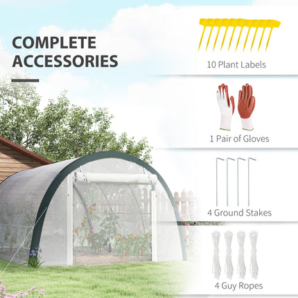 4 x 3 Metre Walk-In Polytunnel Greenhouse with Galvanised Steel Frame - White