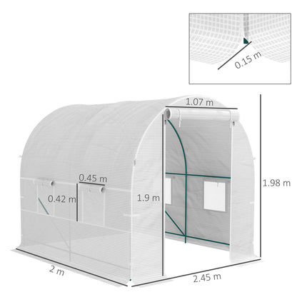 Polytunnel Greenhouse 245 x 200cm with Galvanised Steel Frame - White