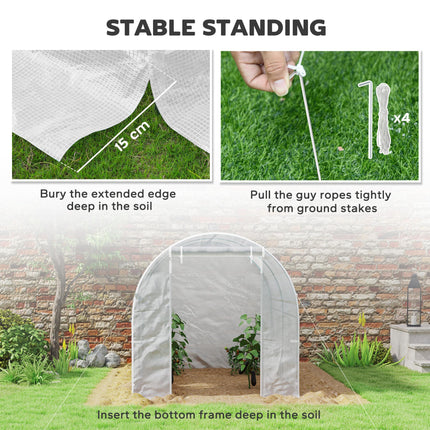 Polytunnel Greenhouse 245 x 200cm with Galvanised Steel Frame - White