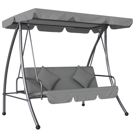 Outdoor 2-in-1 3-Seater Swing Chair Lounger with Convertible Bed and Canopy - Light Grey