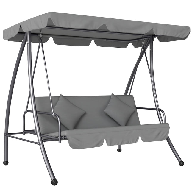 Outdoor 2-in-1 3-Seater Swing Chair Lounger with Convertible Bed and Canopy - Light Grey