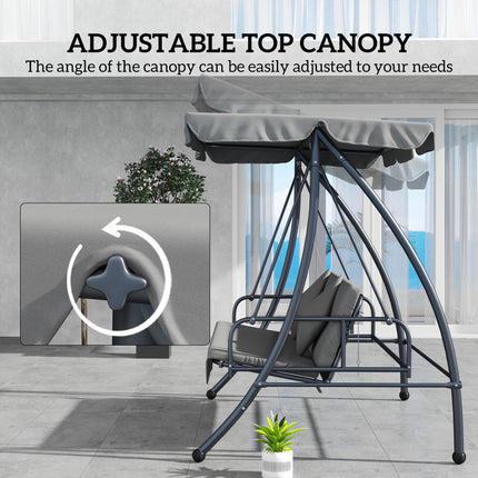 Outdoor 2-in-1 3-Seater Swing Chair Lounger with Convertible Bed and Canopy - Light Grey