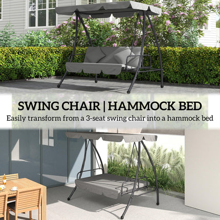 Outdoor 2-in-1 3-Seater Swing Chair Lounger with Convertible Bed and Canopy - Light Grey