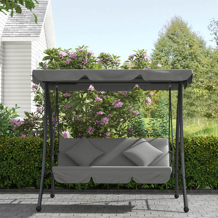 Outdoor 2-in-1 3-Seater Swing Chair Lounger with Convertible Bed and Canopy - Light Grey