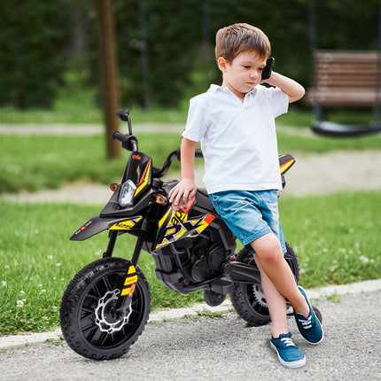 12V Aprilia Licensed Kids Motorbike with Training Wheels, LED Light, USB & Music - Yellow