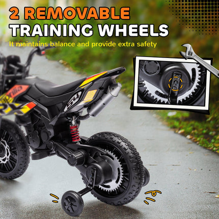 12V Aprilia Licensed Kids Motorbike with Training Wheels, LED Light, USB & Music - Yellow