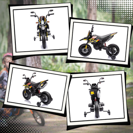 12V Aprilia Licensed Kids Motorbike with Training Wheels, LED Light, USB & Music - Yellow