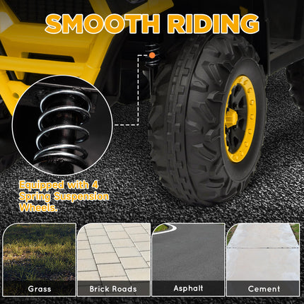 12V Kids Electric Ride-On ATV with Spring Suspension, Storage Basket, Forward & Backward - Yellow