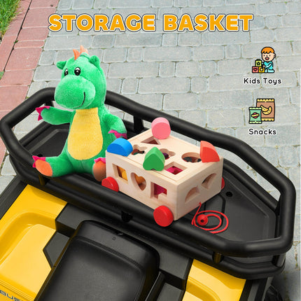 12V Kids Electric Ride-On ATV with Spring Suspension, Storage Basket, Forward & Backward - Yellow