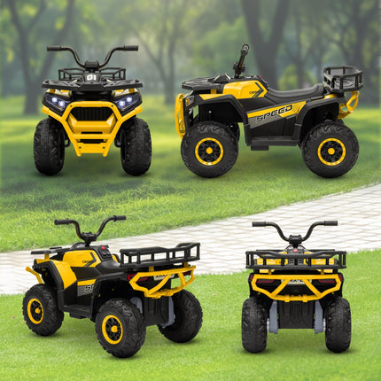 12V Kids Electric Ride-On ATV with Spring Suspension, Storage Basket, Forward & Backward - Yellow