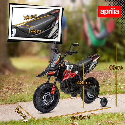 12V Aprilia Licensed Kids Motorbike with Training Wheels, LED Light, USB & Music - Red